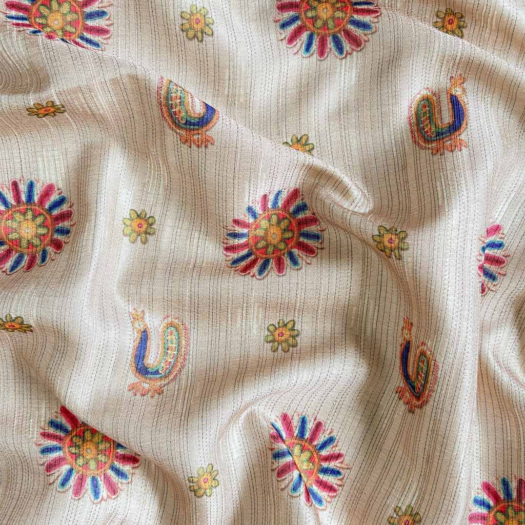 Blouse Piece Blouse Piece Beige & Red Traditional Art Printed Tussar Silk Blouse Piece (Width 44 Inches)