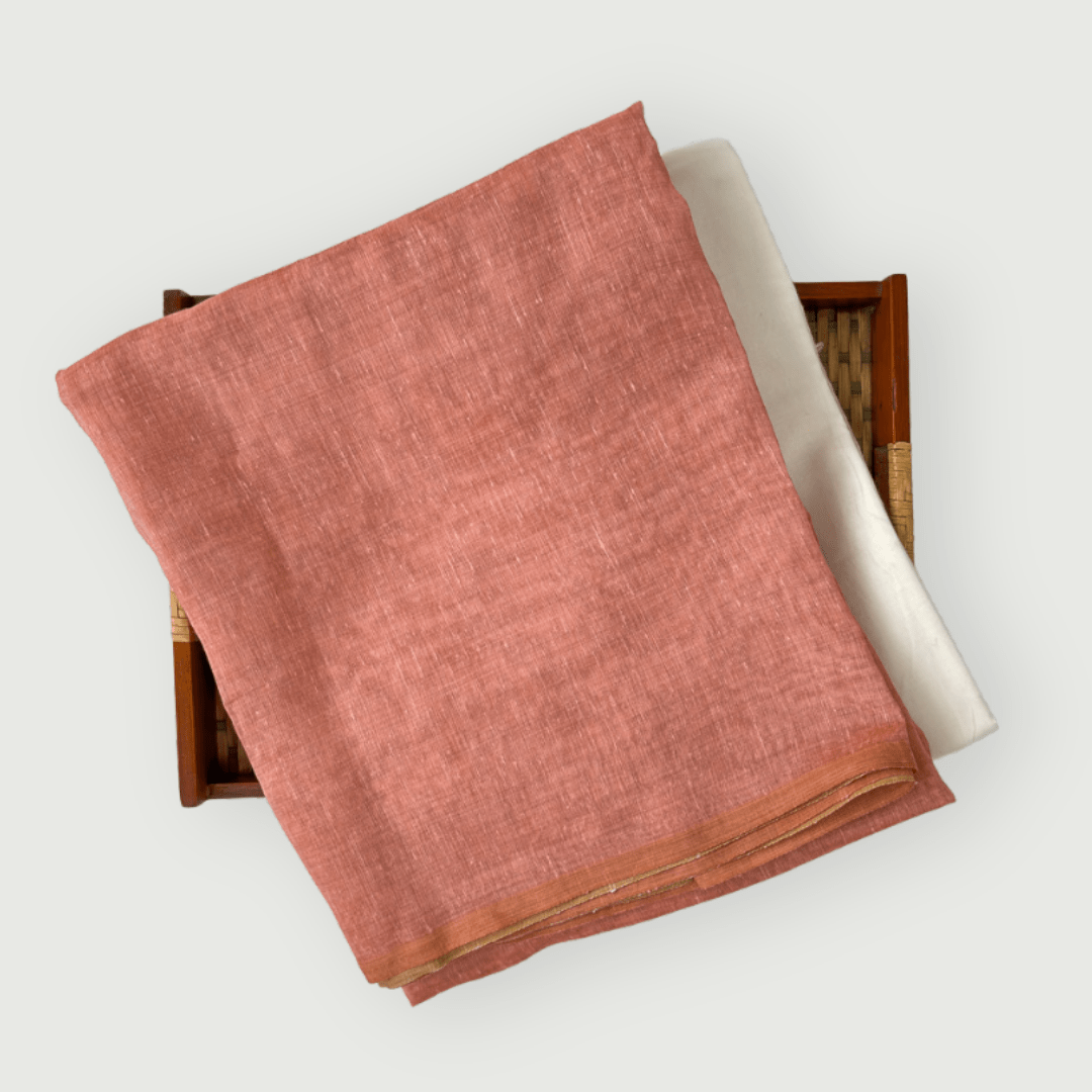 Chanderi Kurta Set Kurta Set Dusty Peach Abstract Printed Chanderi Kurta Fabric (2.5 Meters) | And Cotton Pyjama (2.5 Meters) | Unstitched Combo Set