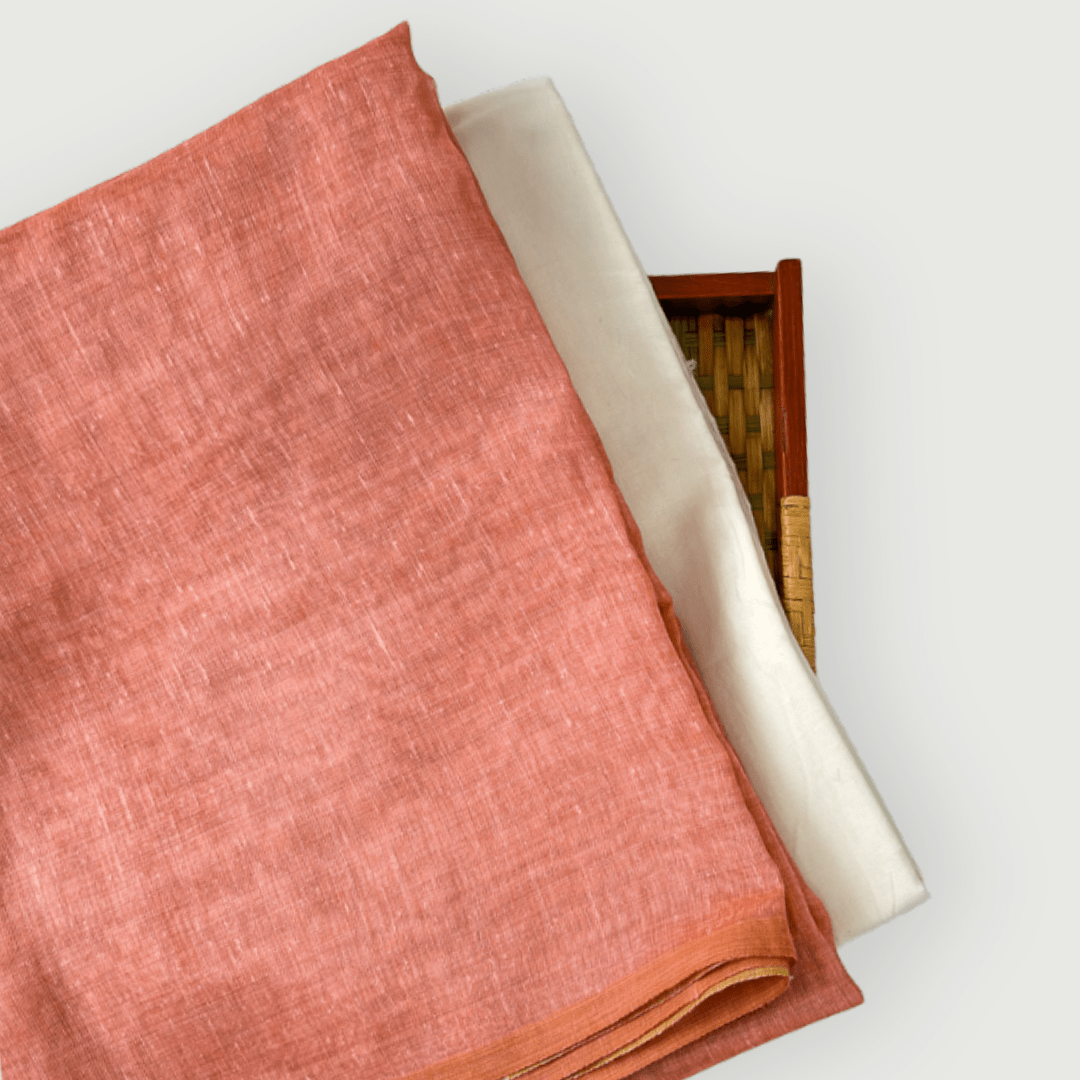 Chanderi Kurta Set Kurta Set Dusty Peach Abstract Printed Chanderi Kurta Fabric (2.5 Meters) | And Cotton Pyjama (2.5 Meters) | Unstitched Combo Set