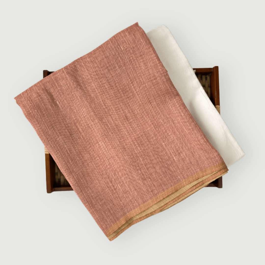 Chanderi Kurta Set Kurta Set Dusty Saffron Printed Chanderi Kurta Fabric (2.5 Meters) | And Cotton Pyjama (2.5 Meters) | Unstitched Combo Set