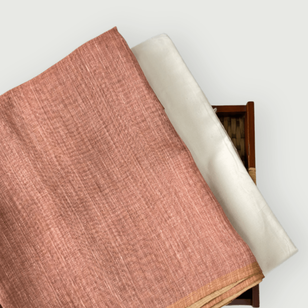 Chanderi Kurta Set Kurta Set Dusty Saffron Printed Chanderi Kurta Fabric (2.5 Meters) | And Cotton Pyjama (2.5 Meters) | Unstitched Combo Set