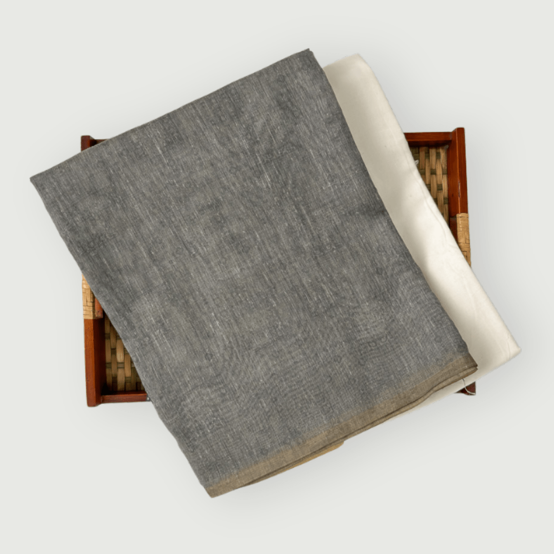 Chanderi Kurta Set Kurta Set Grey Printed Chanderi Kurta Fabric (2.5 Meters) | And Cotton Pyjama (2.5 Meters) | Unstitched Combo Set