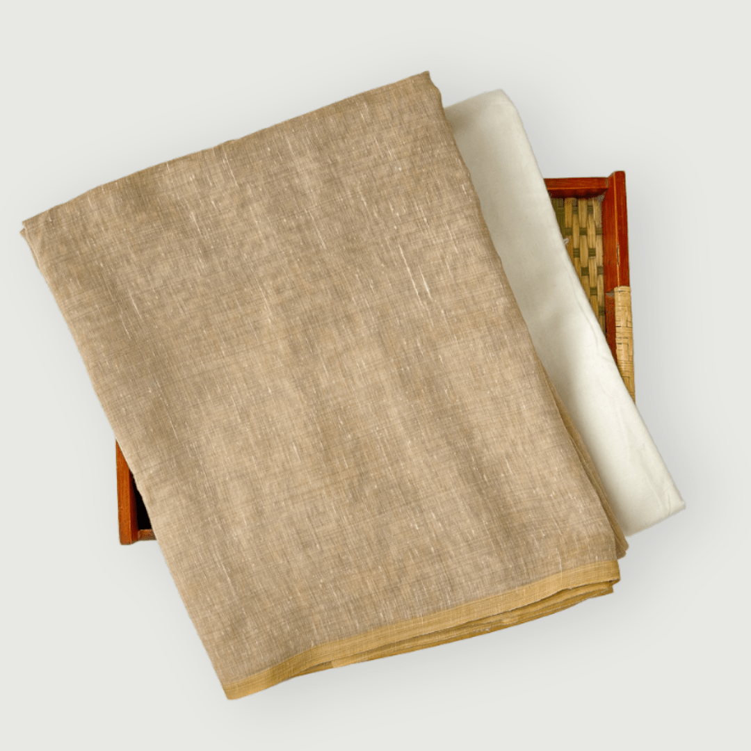 Chanderi Kurta Set Kurta Set Khaki Printed Chanderi Kurta Fabric (2.5 Meters) | And Cotton Pyjama (2.5 Meters) | Unstitched Combo Set