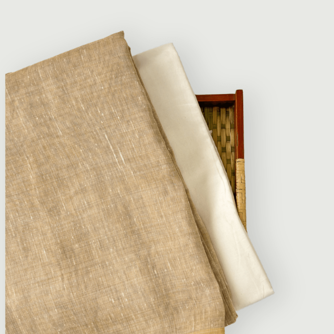 Chanderi Kurta Set Kurta Set Khaki Printed Chanderi Kurta Fabric (2.5 Meters) | And Cotton Pyjama (2.5 Meters) | Unstitched Combo Set