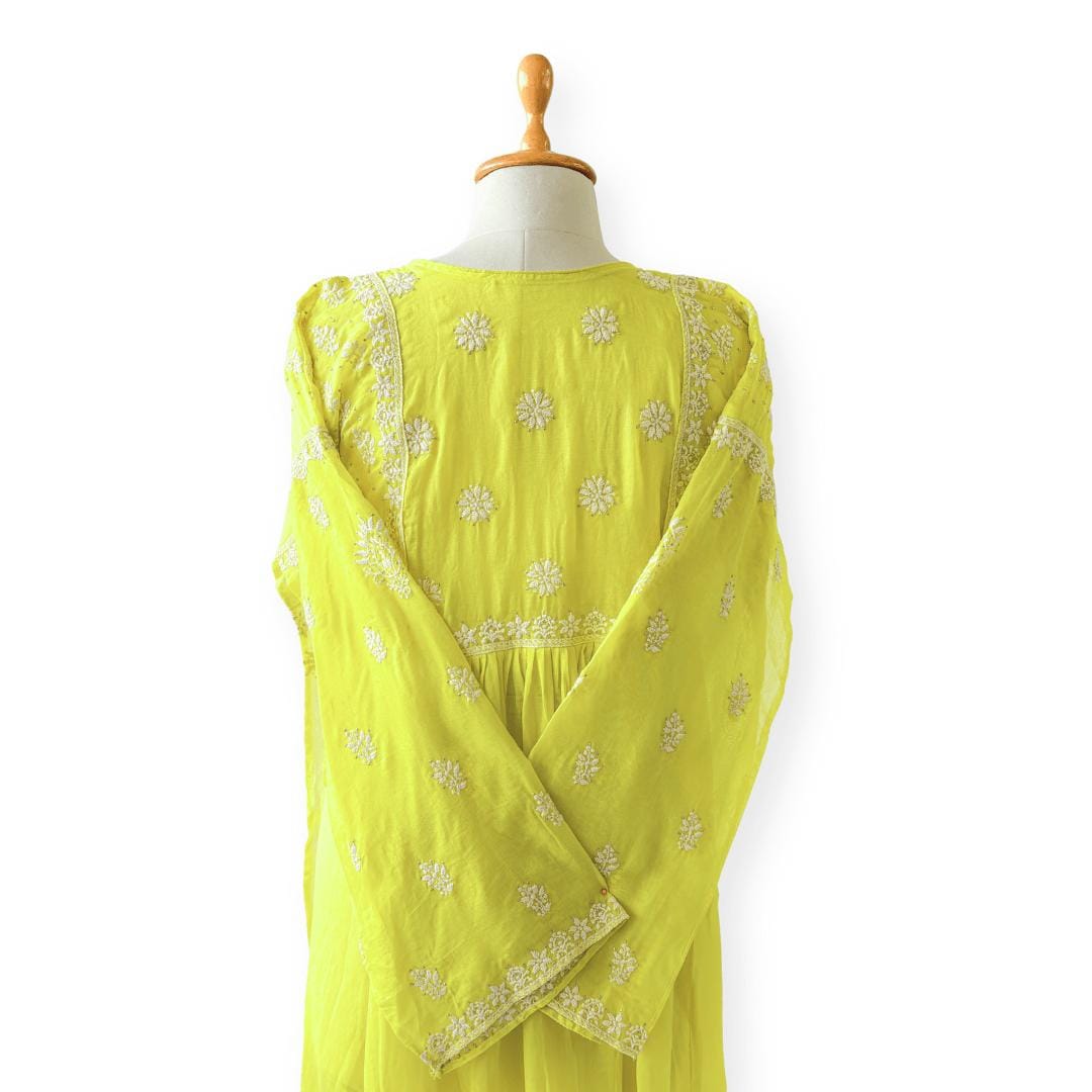 Chikankari Semi-Stitched Suit Set Unstitched Suit Munga Suit Set