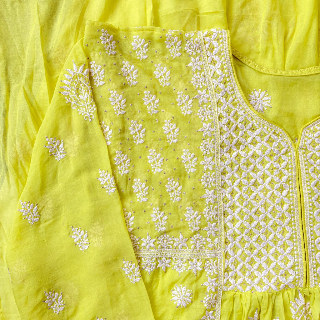 Chikankari Semi-Stitched Suit Set Unstitched Suit Peela Noor Collection Chikankari Embroidered Soft Munga Semi-Stitched Suit Set