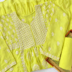 Chikankari Semi-Stitched Suit Set Unstitched Suit Peela Noor Collection Chikankari Embroidered Soft Munga Semi-Stitched Suit Set