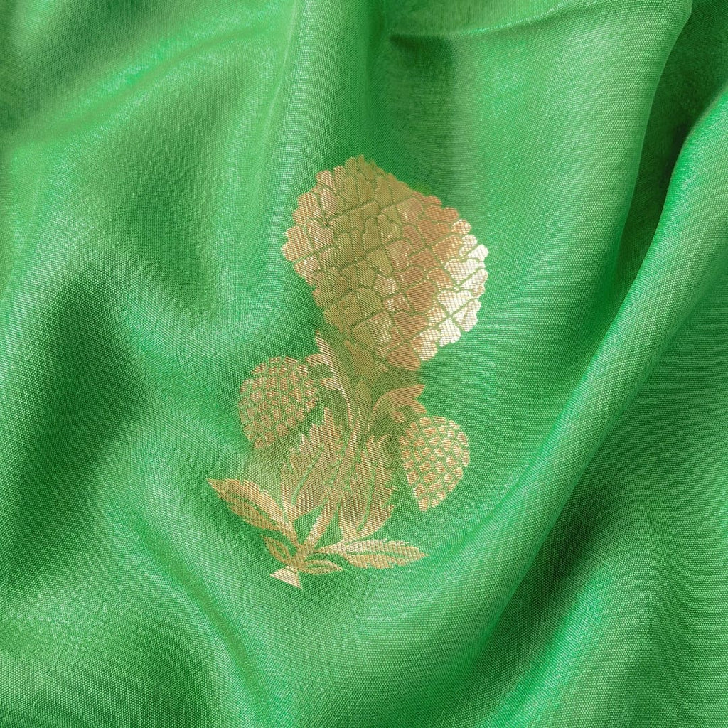 Cloth of Gold Fabric Cut Piece (CUT PIECE) Regal Green Shahi Phool Cloth of Gold Woven Pure Russian Silk Fabric (Width 35 Inches)