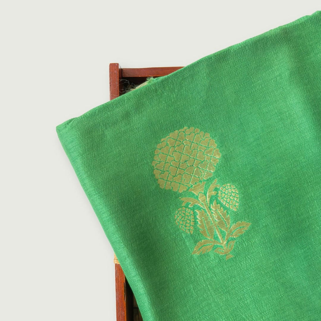 Cloth of Gold Fabric Cut Piece (CUT PIECE) Regal Green Shahi Phool Cloth of Gold Woven Pure Russian Silk Fabric (Width 35 Inches)