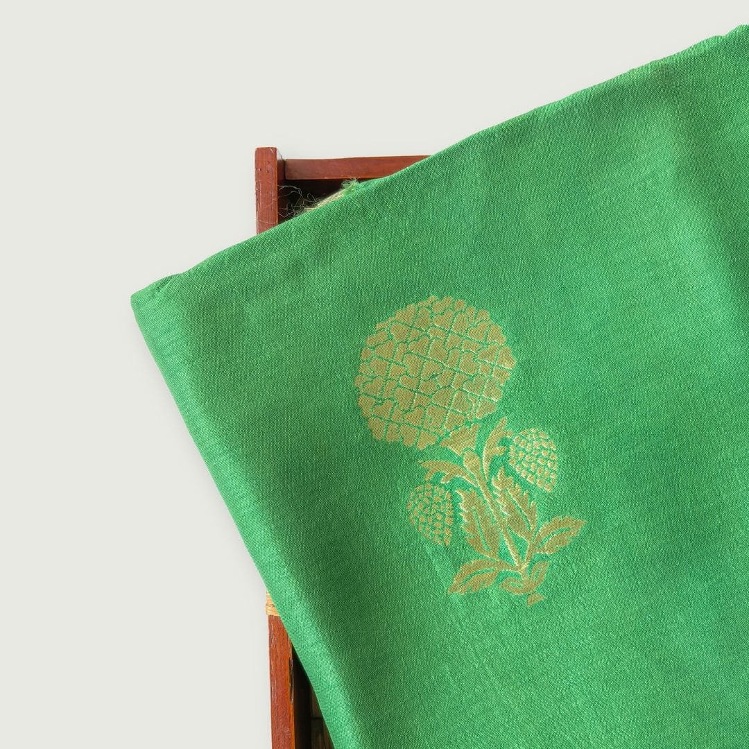 Cloth of Gold Fabric Cut Piece (CUT PIECE) Regal Green Shahi Phool Cloth of Gold Woven Pure Russian Silk Fabric (Width 35 Inches)