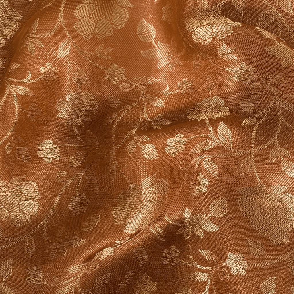 Cloth of Gold Fabric Cut Piece (CUT PIECE) Saffron Shahi Jaal Cloth of Gold Woven Pure Banarasi Silk Fabric (Width 35 Inches)