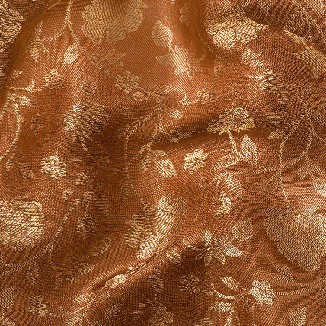 Cloth of Gold Fabric Cut Piece (CUT PIECE) Saffron Shahi Jaal Cloth of Gold Woven Pure Banarasi Silk Fabric (Width 35 Inches)