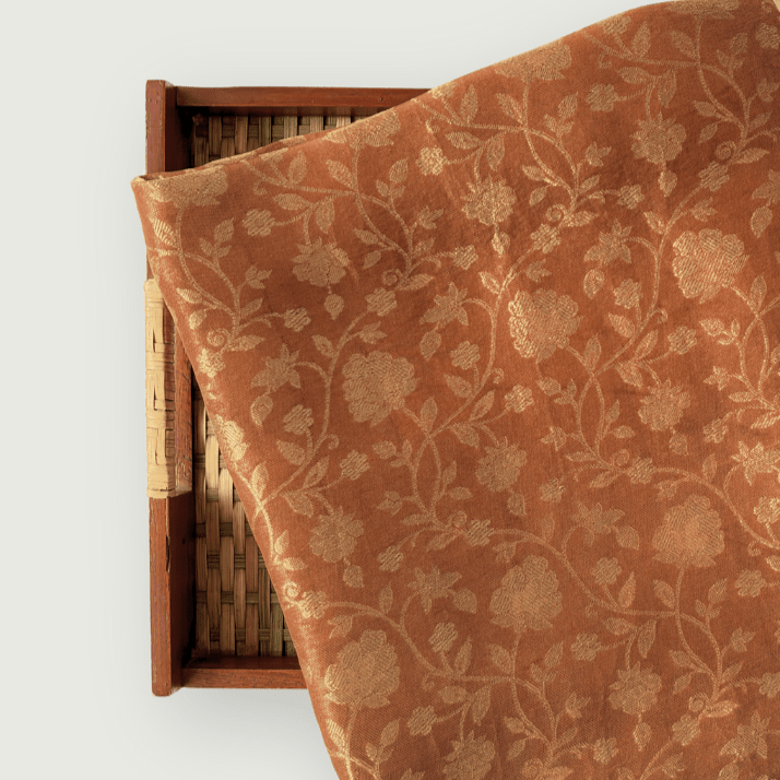 Cloth of Gold Fabric Cut Piece (CUT PIECE) Saffron Shahi Jaal Cloth of Gold Woven Pure Banarasi Silk Fabric (Width 35 Inches)