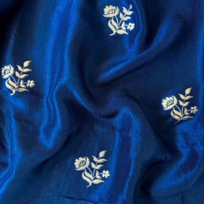 Cloth of Gold Fabric Fabric Dark Blue Flower of Taj Woven Pure Russian Silk Fabric (Width 36 Inches)