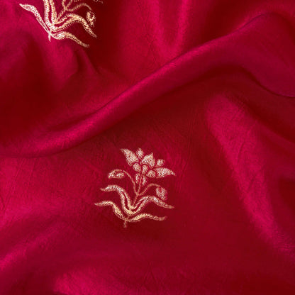 Cloth of Gold Fabric Fabric Deep Red Flower of Taj Woven Pure Russian Silk Fabric (Width 36 Inches)