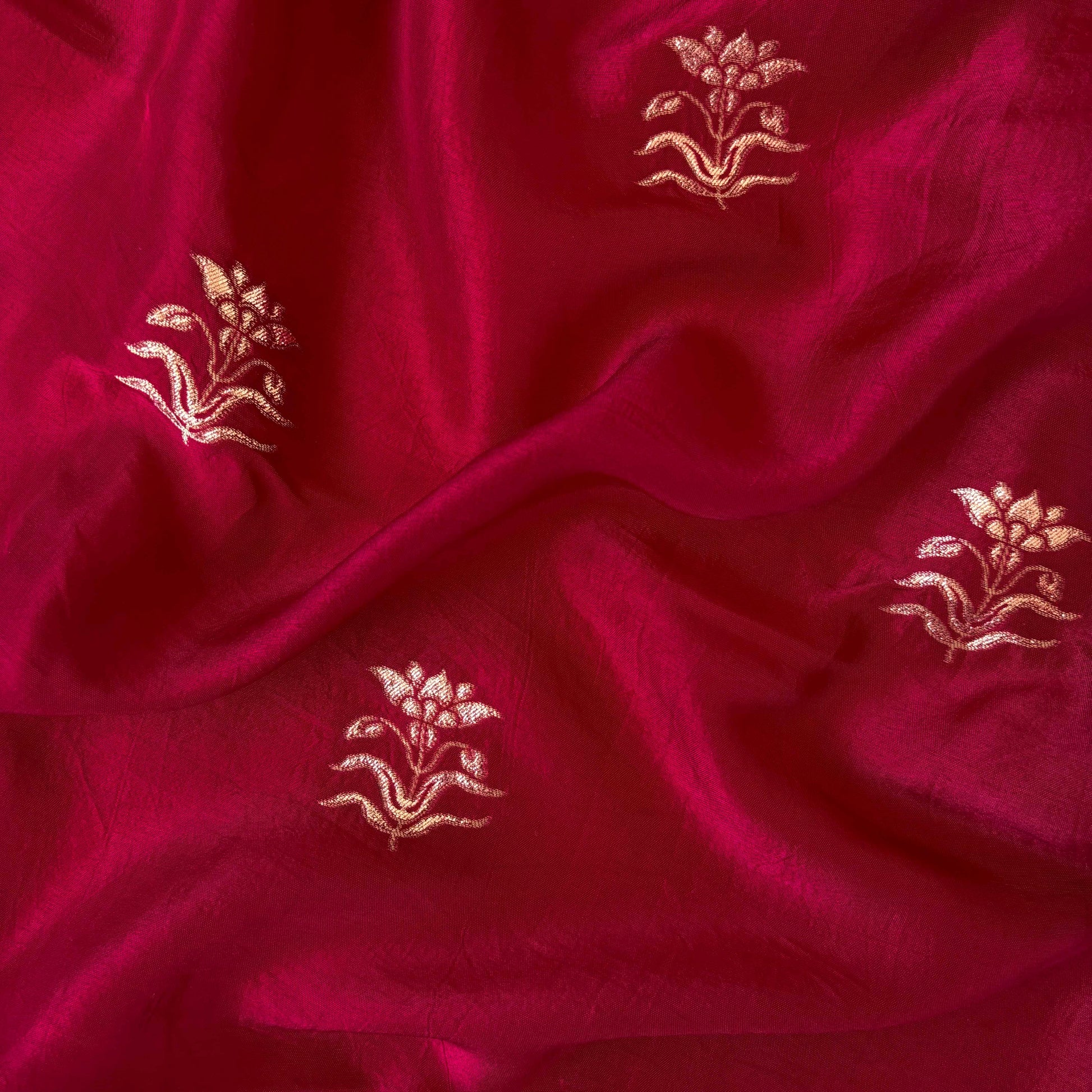 Cloth of Gold Fabric Fabric Deep Red Flower of Taj Woven Pure Russian Silk Fabric (Width 36 Inches)