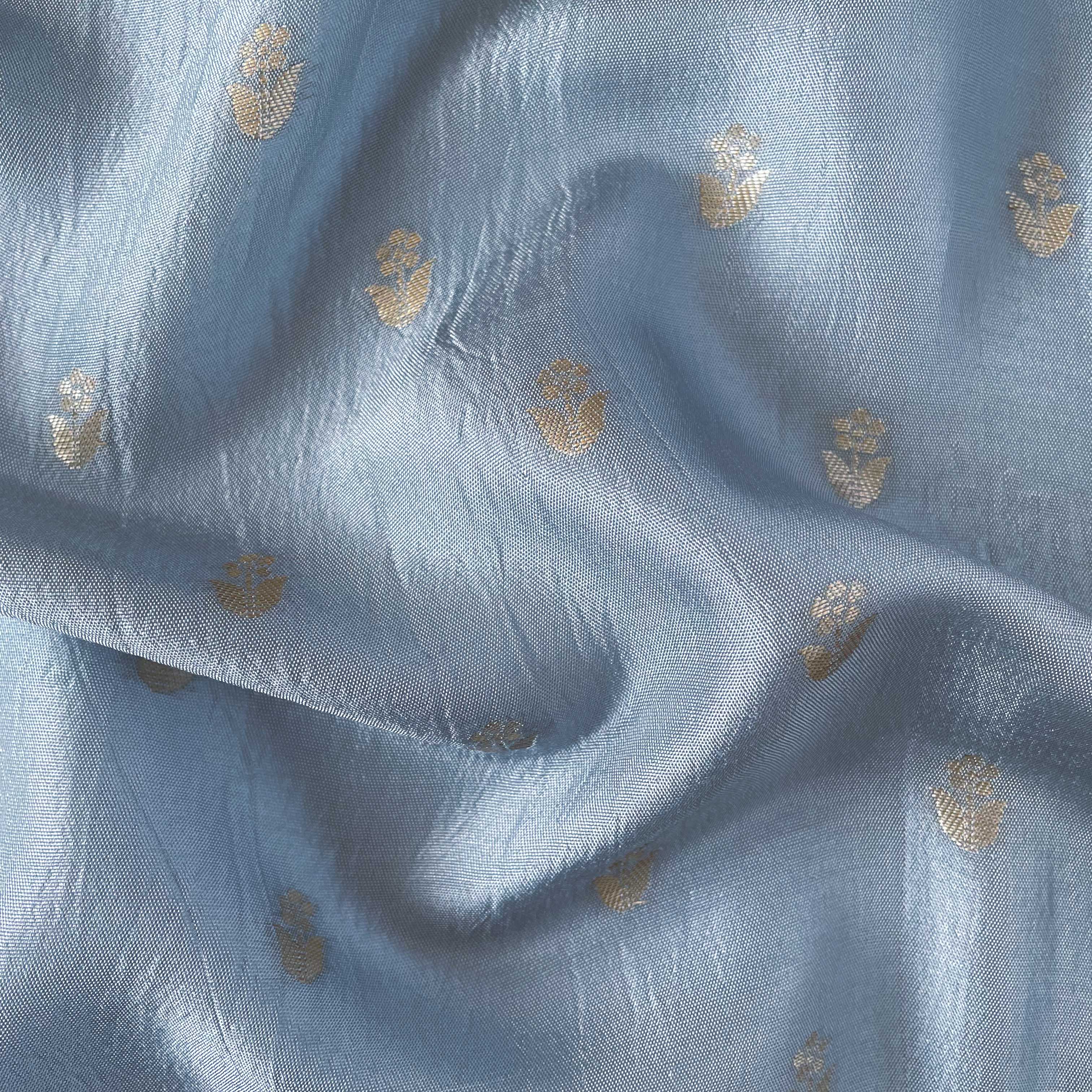 Cloth of Gold Fabric Fabric Dusty Blue Mini Daisies Cloth of Gold Woven Pure Russian Silk Fabric (Width 36 Inches)
