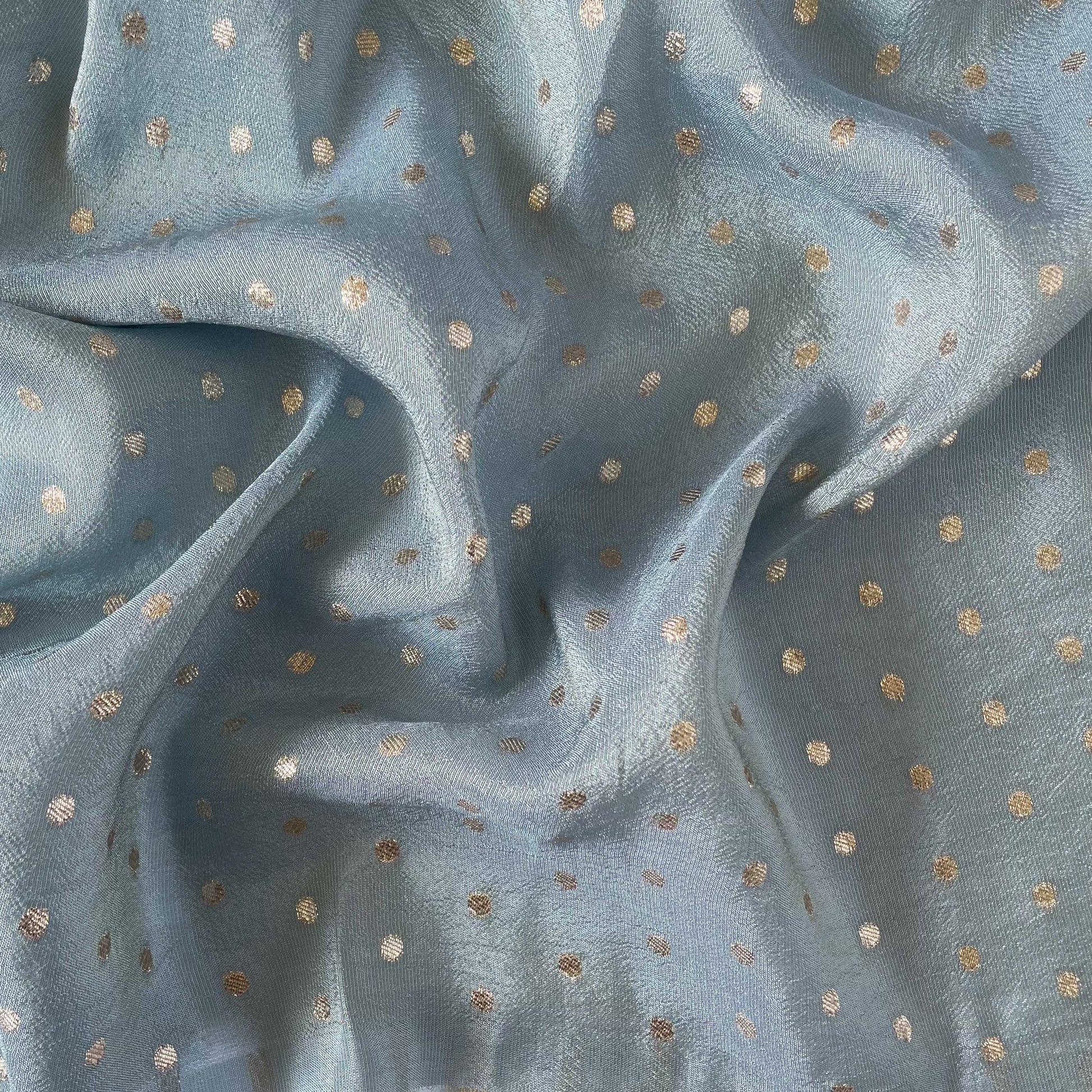 Cloth of Gold Fabric Fabric Dusty Blue Polka Dots Cloth of Gold Woven Soft Tissue Silk Fabric (Width 44 Inches)