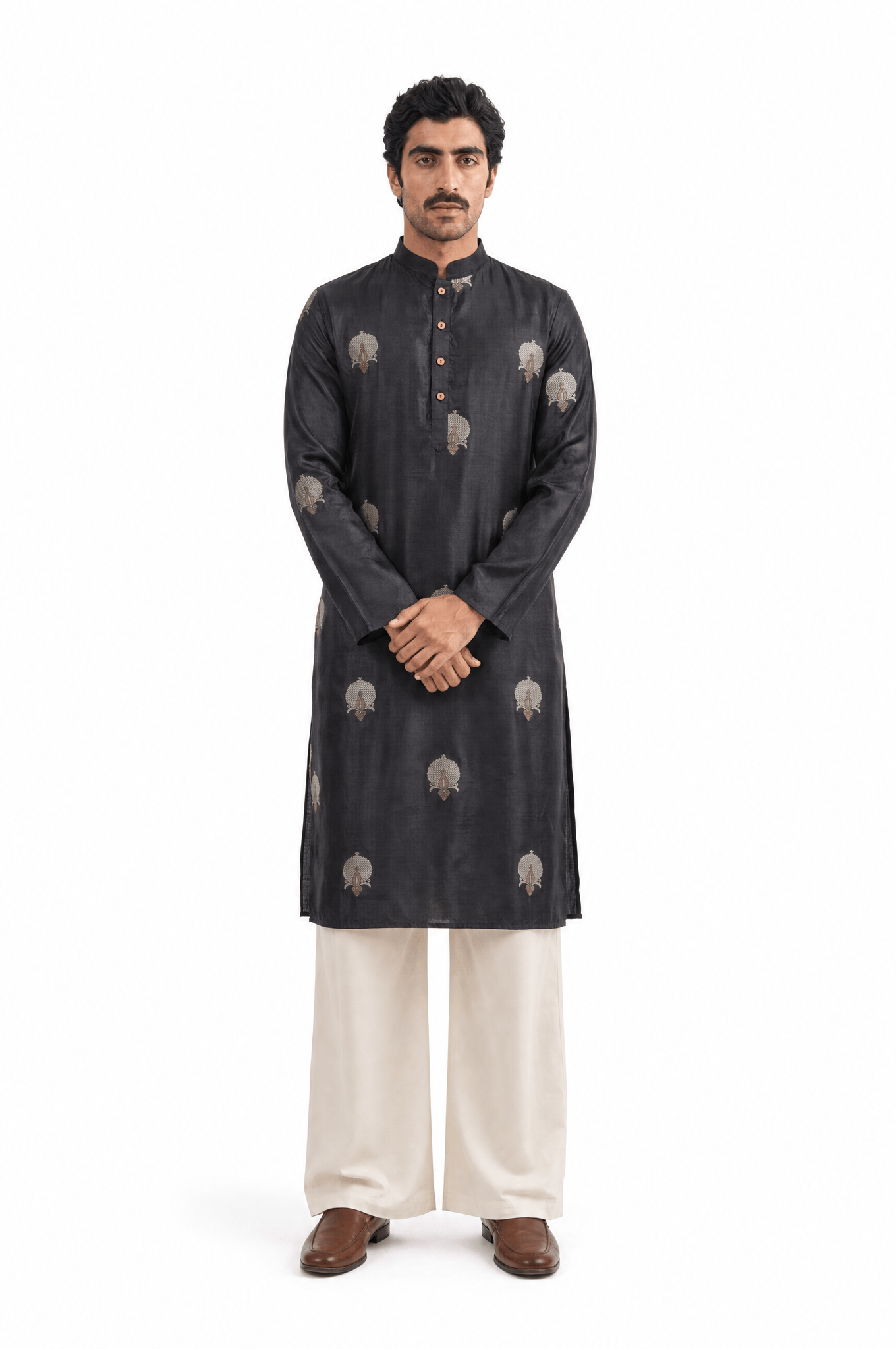 Cloth of Gold Kurta Men's Stitched Long Kurta Black Silk Long Kurta