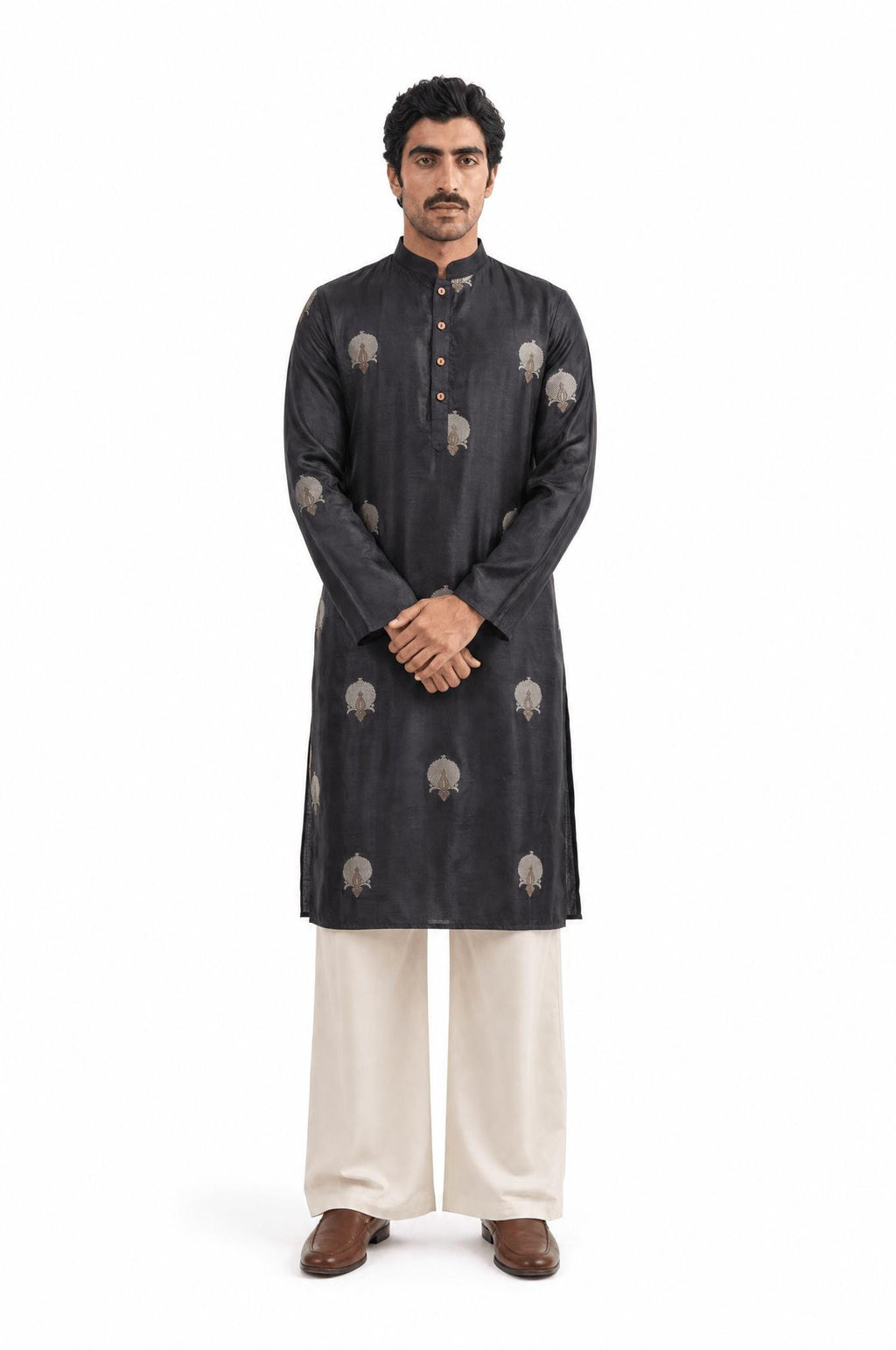 Cloth of Gold Kurta Men's Stitched Long Kurta Black Silk Long Kurta