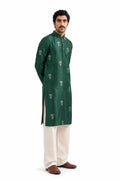 Cloth of Gold Kurta Men's Stitched Long Kurta Bottle Green Silk Long Kurta