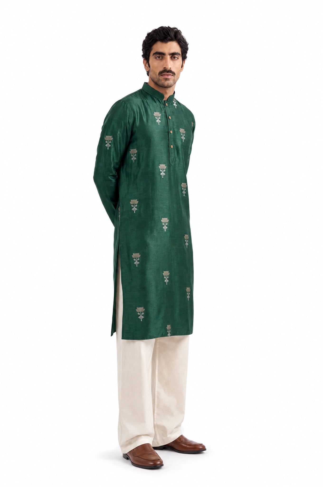Cloth of Gold Kurta Men's Stitched Long Kurta Bottle Green Silk Long Kurta