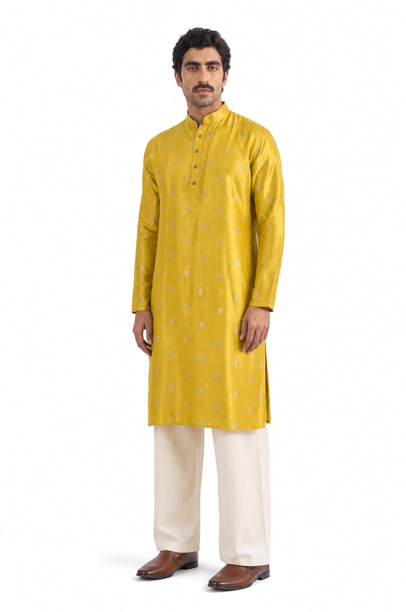 Cloth of Gold Kurta Men's Stitched Long Kurta Bright Yellow Silk Long Kurta