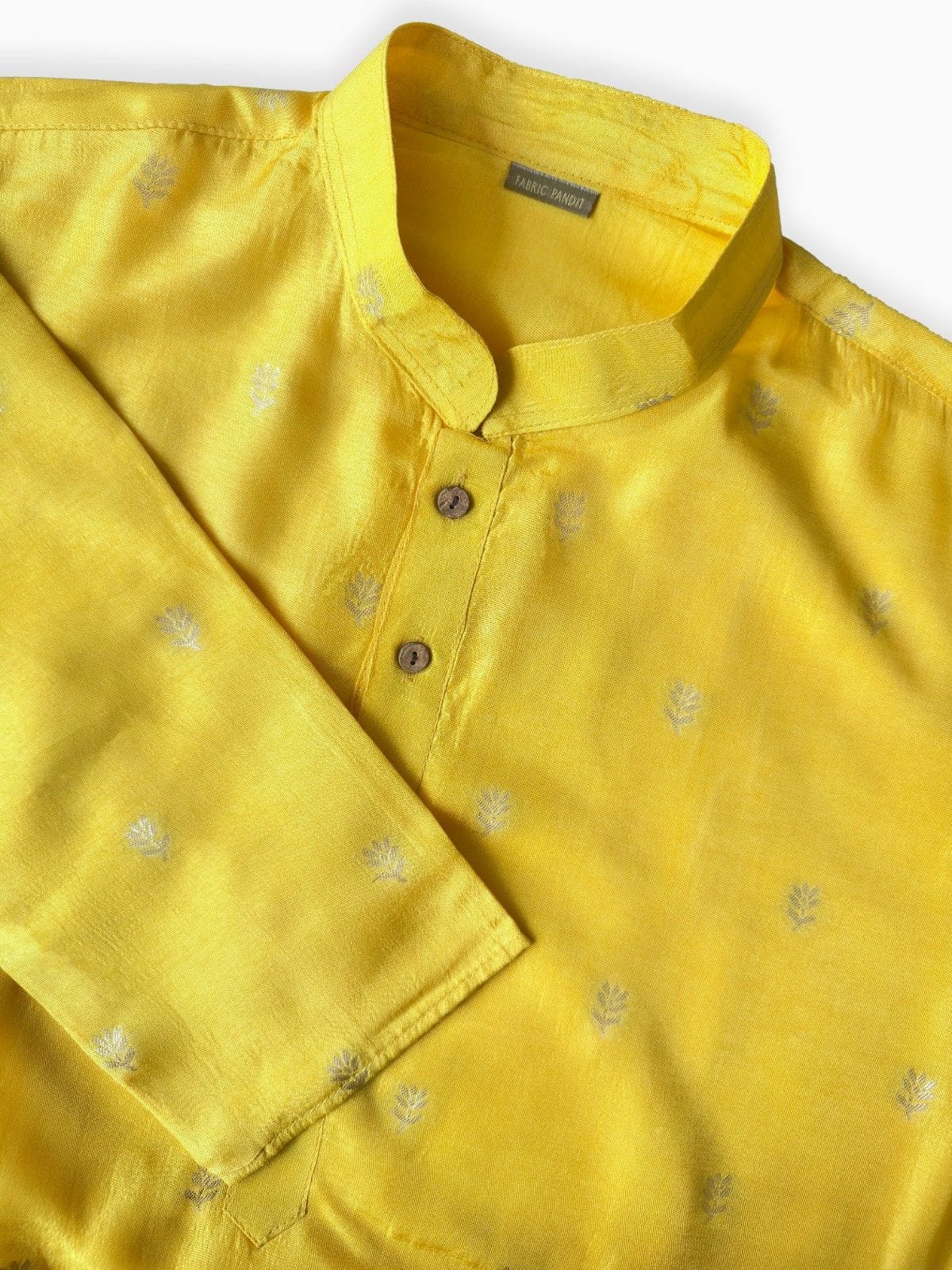 Cloth of Gold Kurta Men's Stitched Long Kurta Bright Yellow Silk Long Kurta