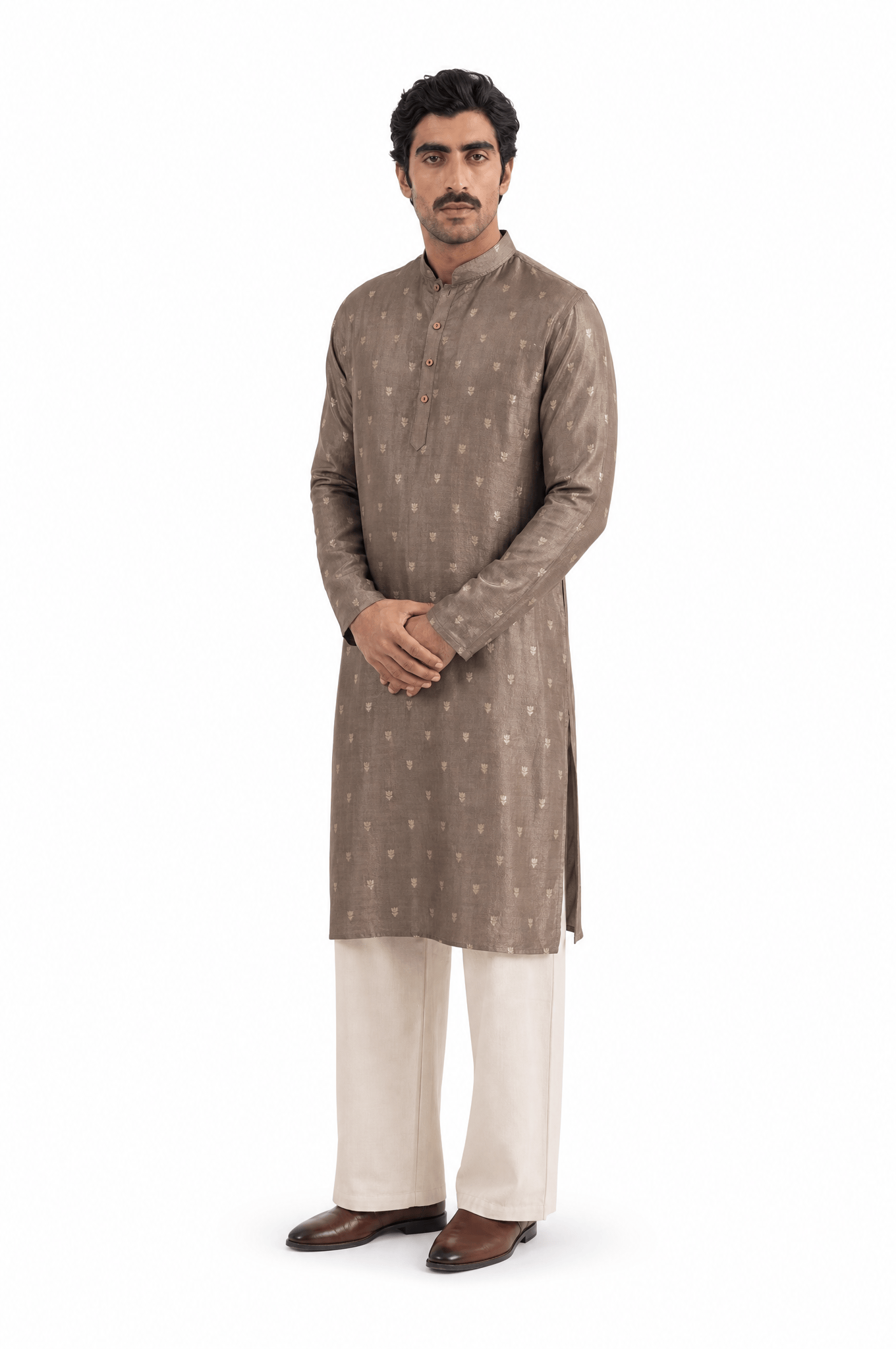 Cloth of Gold Kurta Men's Stitched Long Kurta Brown Silk Long Kurta