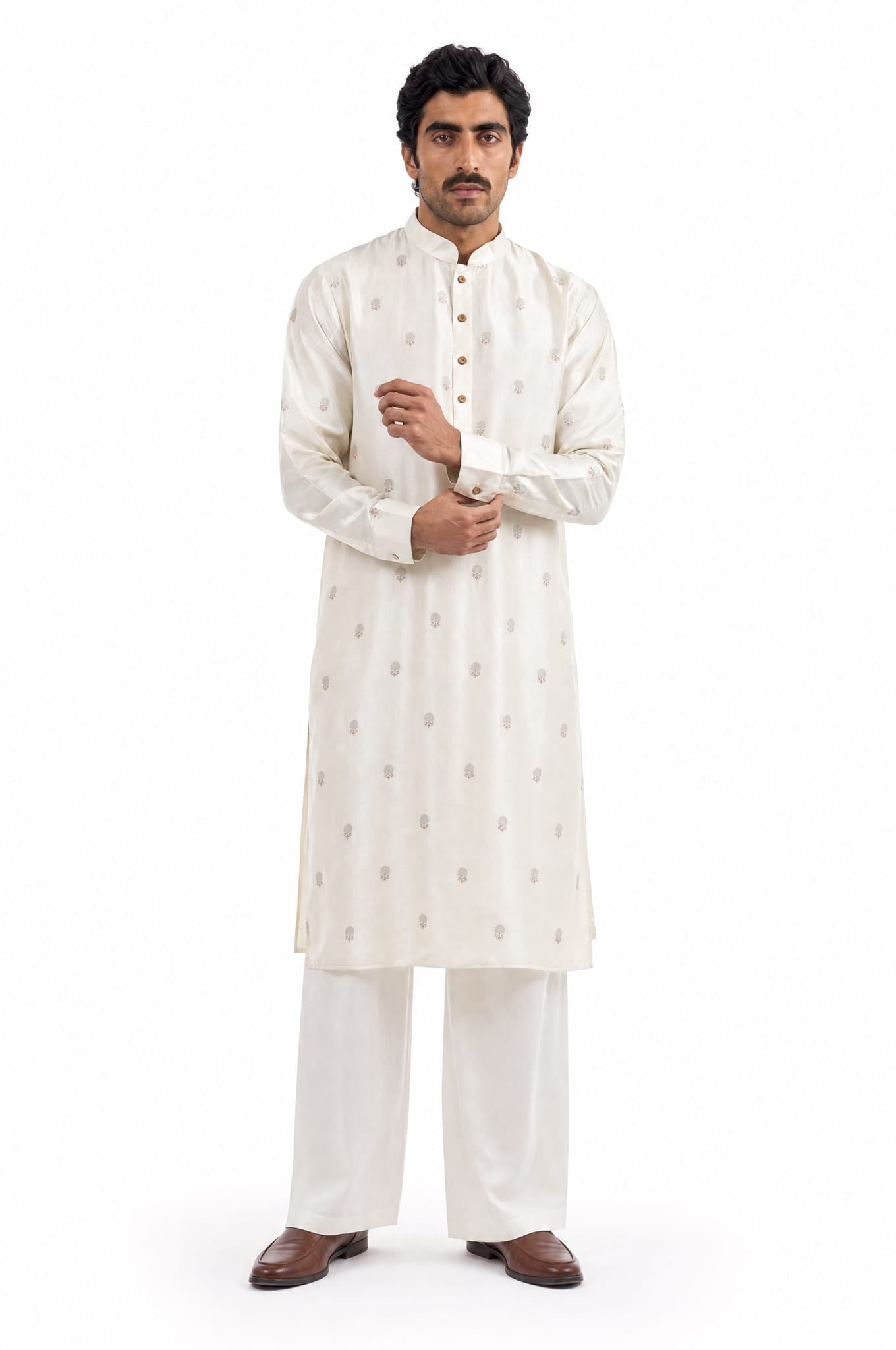 Cloth of Gold Kurta Men's Stitched Long Kurta Off-White Silk Long Kurta