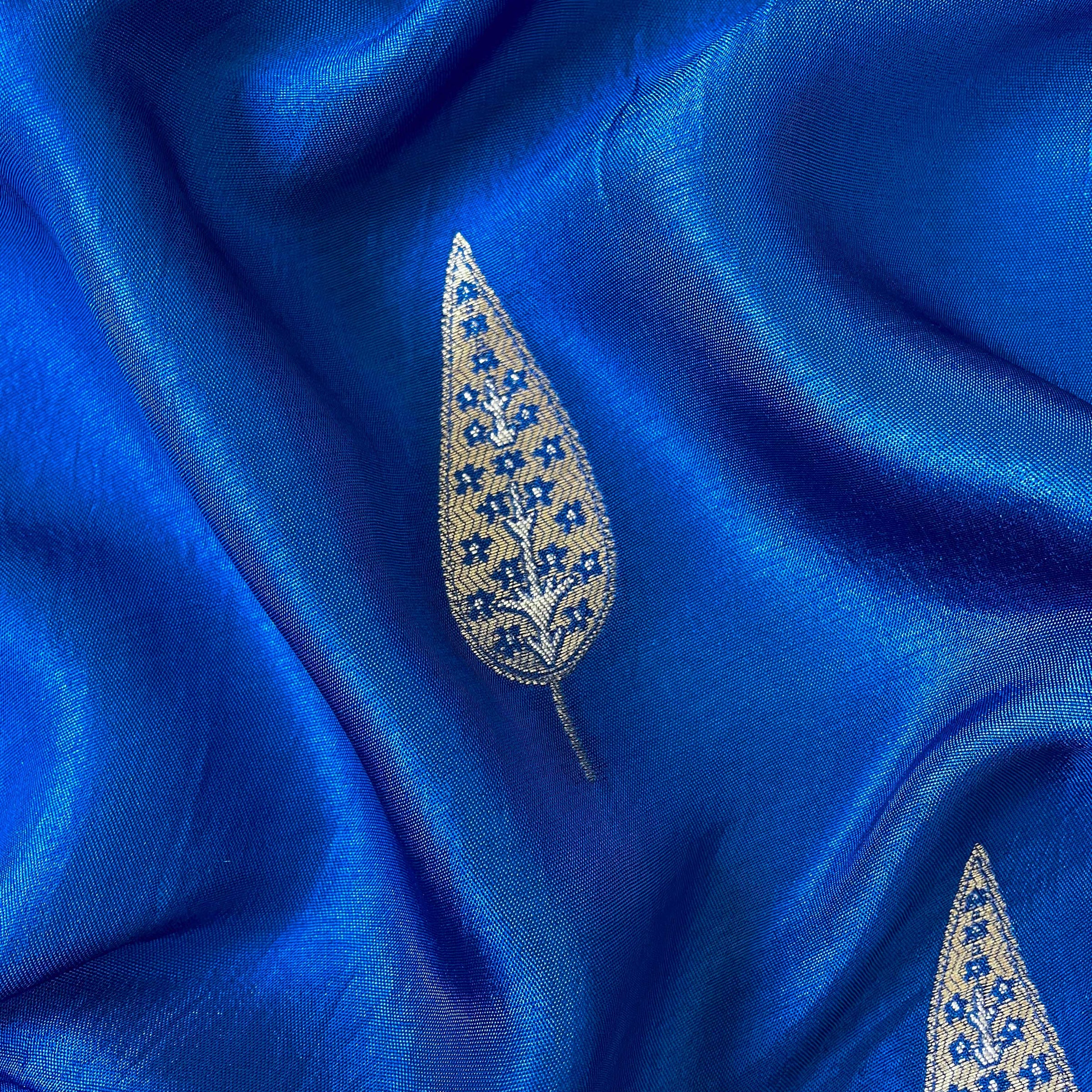 Cloth of Gold Kurta Set Cut Piece (CUT PIECE) Bright Blue Tree Of Life Cloth of Gold Woven Pure Russian Silk Fabric (Width 36 Inches)