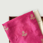 Cloth of Gold Kurta Set Cut Piece (CUT PIECE) Golden Pink Vintage Rose Cloth Of Gold Woven Pure Russian Silk Fabric (Width 36 Inches)