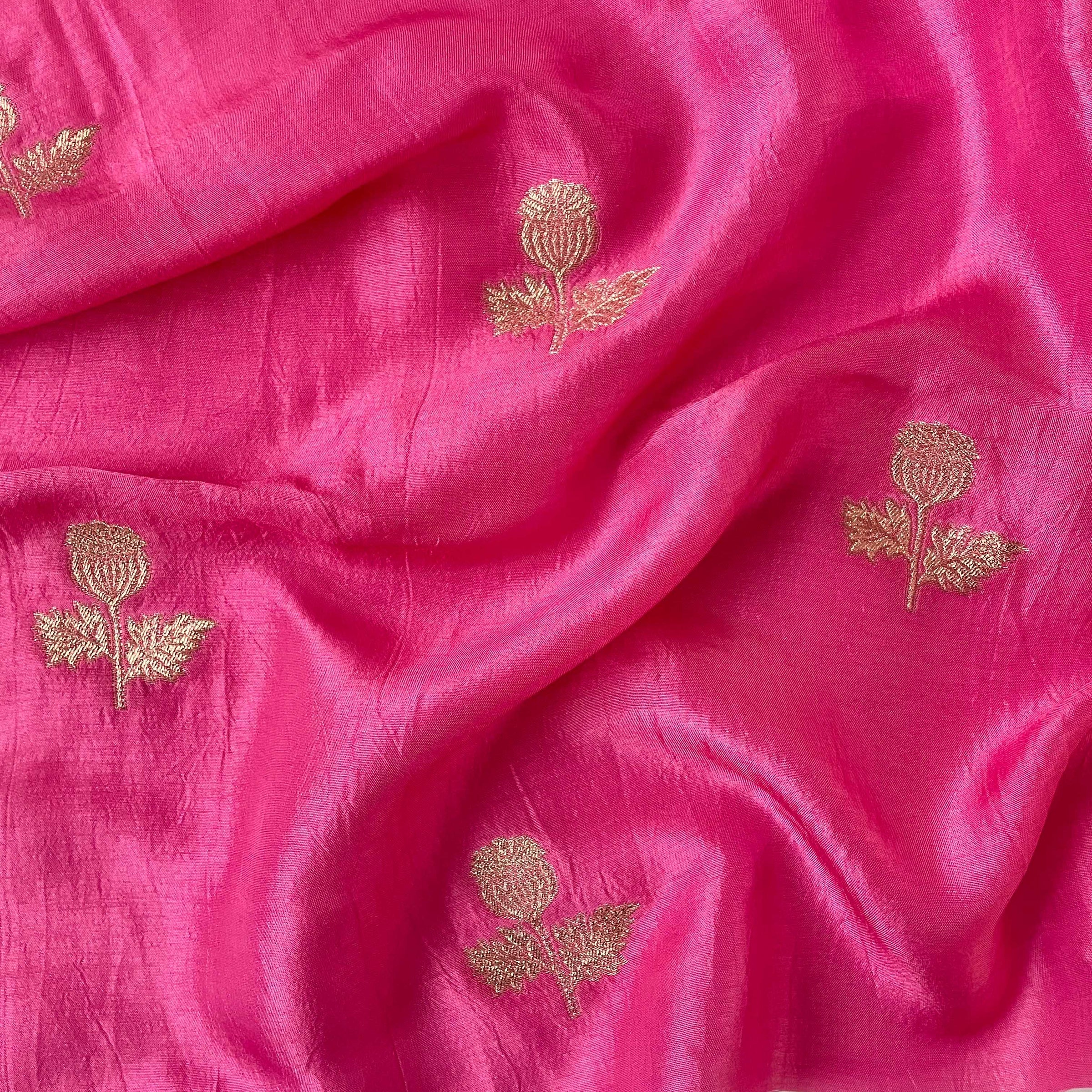 Cloth of Gold Kurta Set Cut Piece (CUT PIECE) Golden Pink Vintage Rose Cloth Of Gold Woven Pure Russian Silk Fabric (Width 36 Inches)