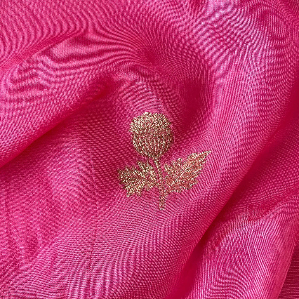 Cloth of Gold Kurta Set Cut Piece (CUT PIECE) Golden Pink Vintage Rose Cloth Of Gold Woven Pure Russian Silk Fabric (Width 36 Inches)