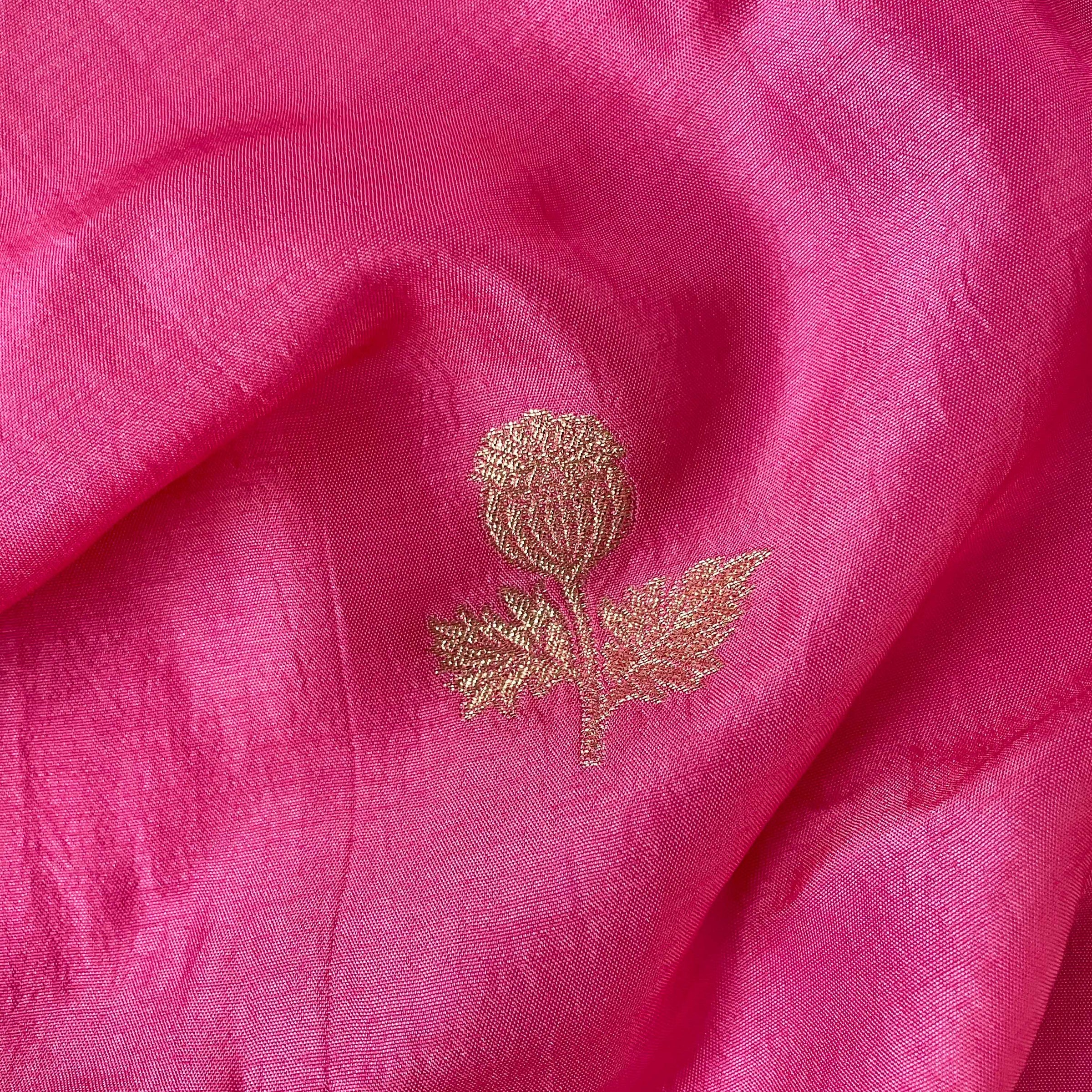 Cloth of Gold Kurta Set Cut Piece (CUT PIECE) Golden Pink Vintage Rose Cloth Of Gold Woven Pure Russian Silk Fabric (Width 36 Inches)