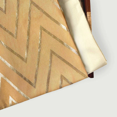 Cloth of Gold Kurta Set Cut Piece (CUT PIECE) Golden Yellow Zig-Zag Cloth of Gold Woven Pure Russian Silk Fabric (Width 44 Inches)