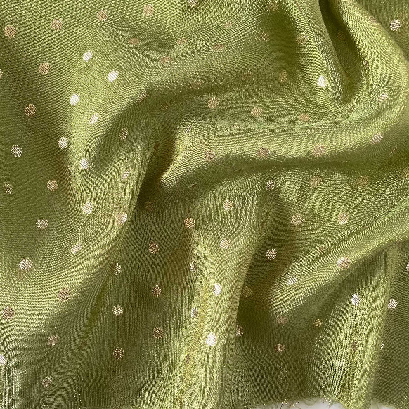 Cloth of Gold Kurta Set Cut Piece (CUT PIECE) Olive Green Polka Dots Cloth of Gold Woven Soft Tissue Silk Fabric (Width 44 Inches)