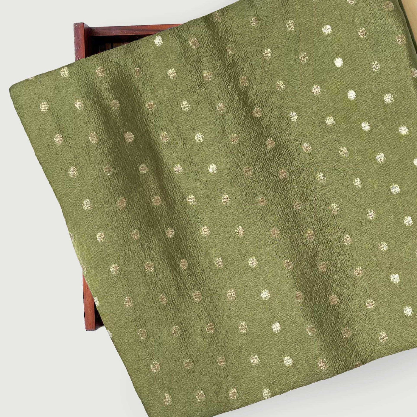 Cloth of Gold Kurta Set Cut Piece (CUT PIECE) Olive Green Polka Dots Cloth of Gold Woven Soft Tissue Silk Fabric (Width 44 Inches)