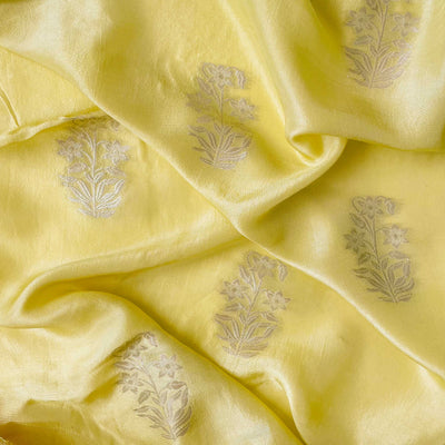 Cloth of Gold Kurta Set Cut Piece (CUT PIECE) Pale Yellow Bunch of Daisies Cloth of Gold Woven Pure Russian Silk Kurta Fabric (Width 36 Inches)