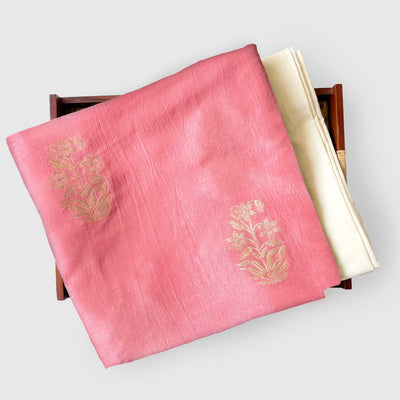 Cloth of Gold Kurta Set Cut Piece (CUT PIECE) Powder Pink Bunch of Daisies Cloth of Gold Woven Pure Russian Silk Fabric (Width 36 Inches)