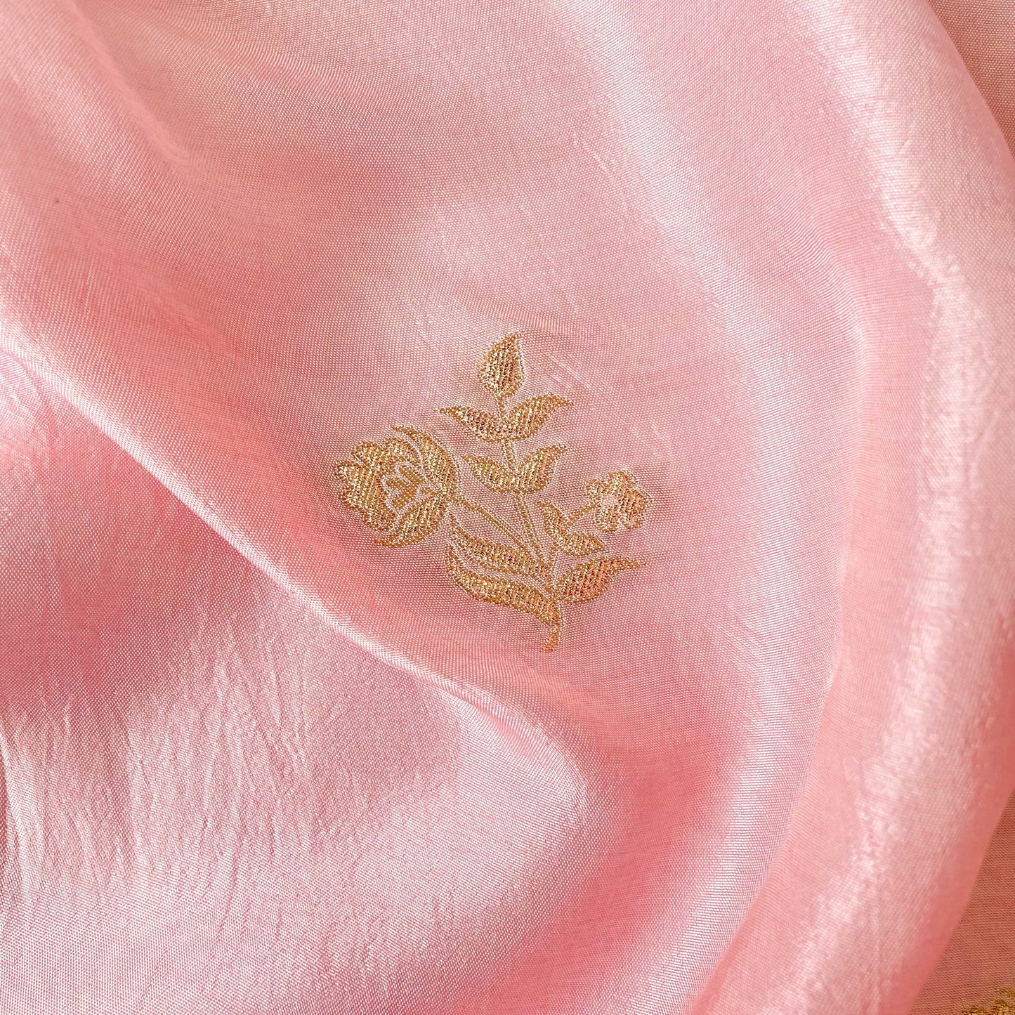 Cloth of Gold Kurta Set Cut Piece (CUT PIECE) Rose Pink Flower of Taj Woven Pure Russian Silk Fabric (Width 36 Inches)