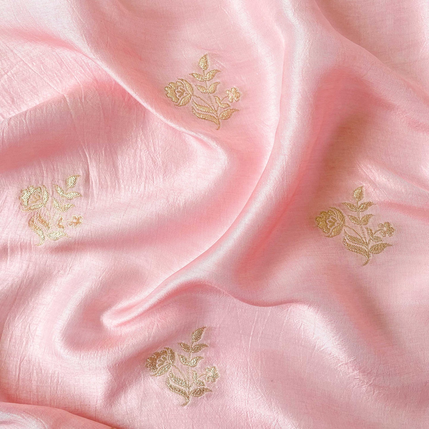 Cloth of Gold Kurta Set Cut Piece (CUT PIECE) Rose Pink Flower of Taj Woven Pure Russian Silk Fabric (Width 36 Inches)