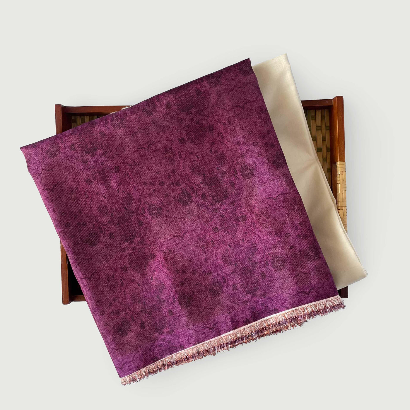 Cloth of Gold Kurta Set Kurta Set Deep Purple | Vintage Texture Printed Tussar Silk Kurta Fabric (3 Meters) |  and Cotton Pyjama (2.5 Meters) | Unstitched Combo Set