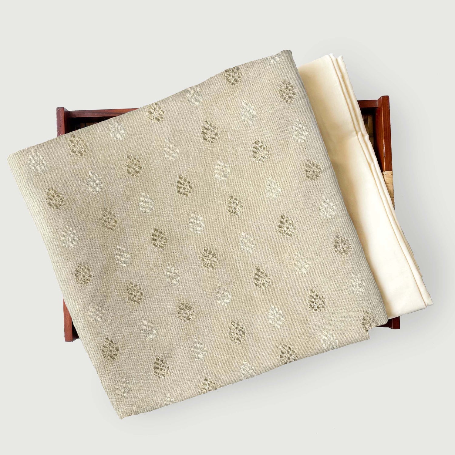 Cloth of Gold Kurta Set Kurta Set Men's Off-White Traditional Floral Cloth of Gold | Woven Soft Tissue Silk Kurta Fabric (3 Meters) | and Cotton Pyjama (2.5 Meters) | Unstitched Combo Set