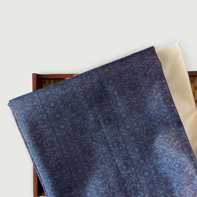 Cloth of Gold Kurta Set Kurta Set Metallic Blue | Abstract Texture Printed Tussar Silk Kurta Fabric (3 Meters) |  and Cotton Pyjama (2.5 Meters) | Unstitched Combo Set