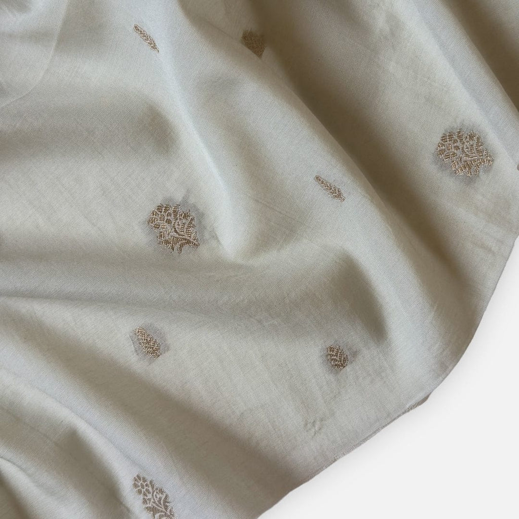 Cloth of Gold Kurta Set Kurta Set Unisex Ash Grey Floral Cloth of Gold | Woven Pure Mul Chanderi Kurta Fabric (3 Meters) | and Cotton Pyjama (2.5 Meters) | Unstitched Combo Set