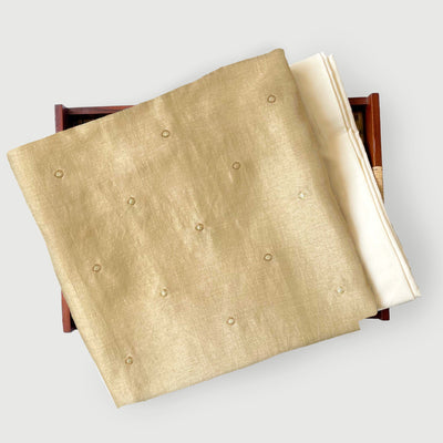Cloth of Gold Kurta Set Kurta Set Unisex Beige Golden Dots Cloth of Gold | Woven Pure Russian Silk Kurta Fabric (3.2 Meters) | and Cotton Pyjama (2.5 Meters) | Unstitched Combo Set