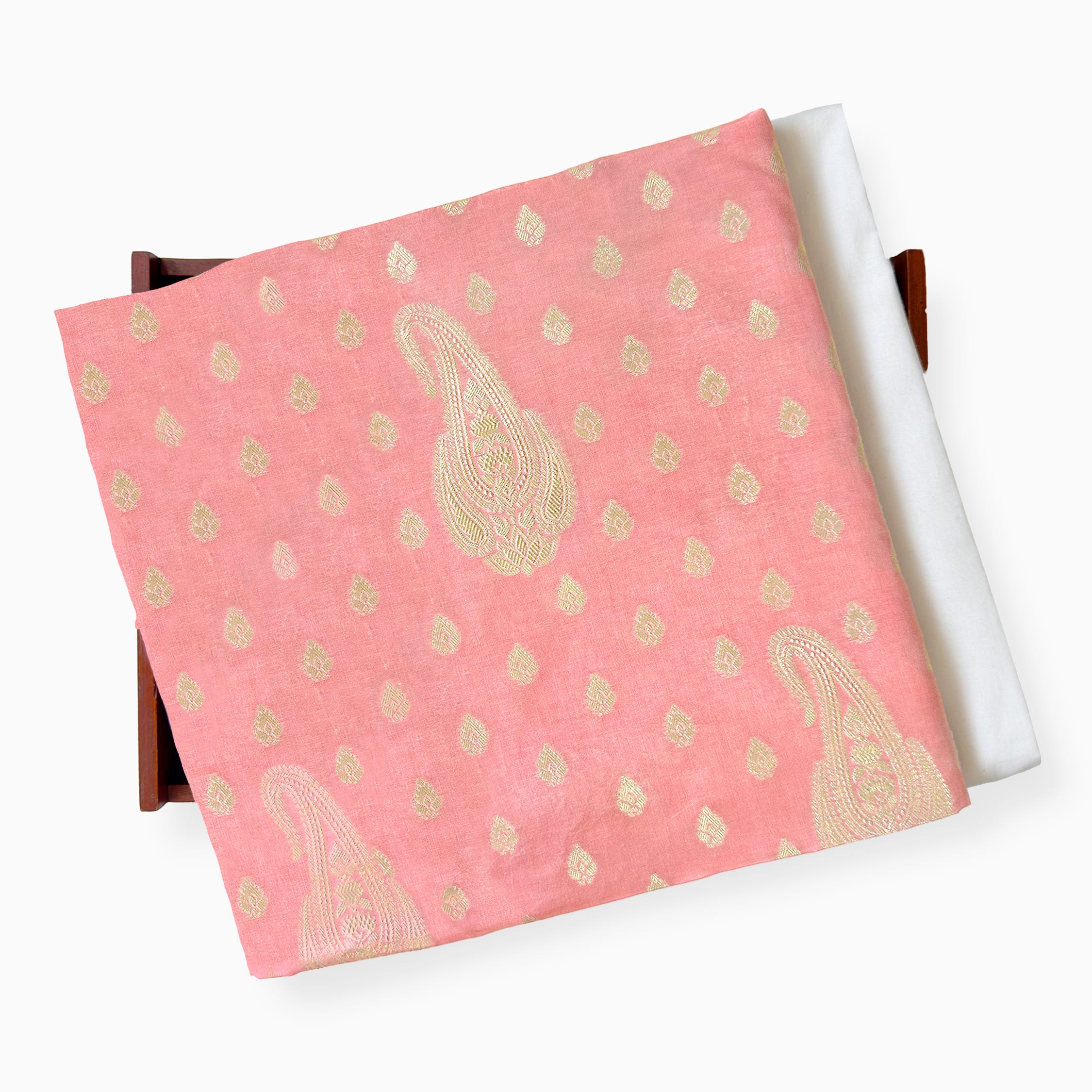 Cloth of Gold Kurta Set Kurta Set Unisex Blush Pink Royal Paisley Cloth of Gold | Woven Pure Russian Silk Kurta Fabric (3.2 Meters) | and Cotton Pyjama (2.5 Meters) | Unstitched Combo Set