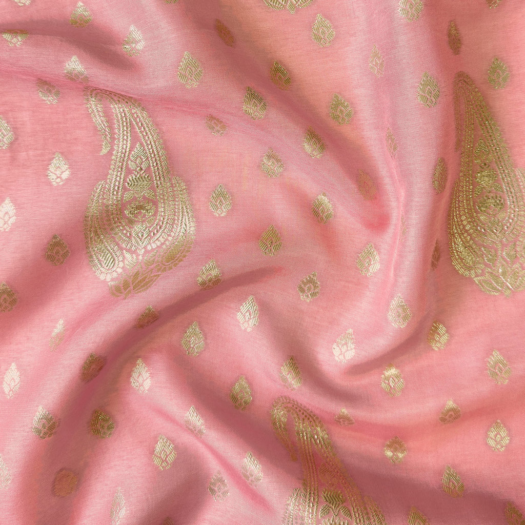 Cloth of Gold Kurta Set Kurta Set Unisex Blush Pink Royal Paisley Cloth of Gold | Woven Pure Russian Silk Kurta Fabric (3.2 Meters) | and Cotton Pyjama (2.5 Meters) | Unstitched Combo Set
