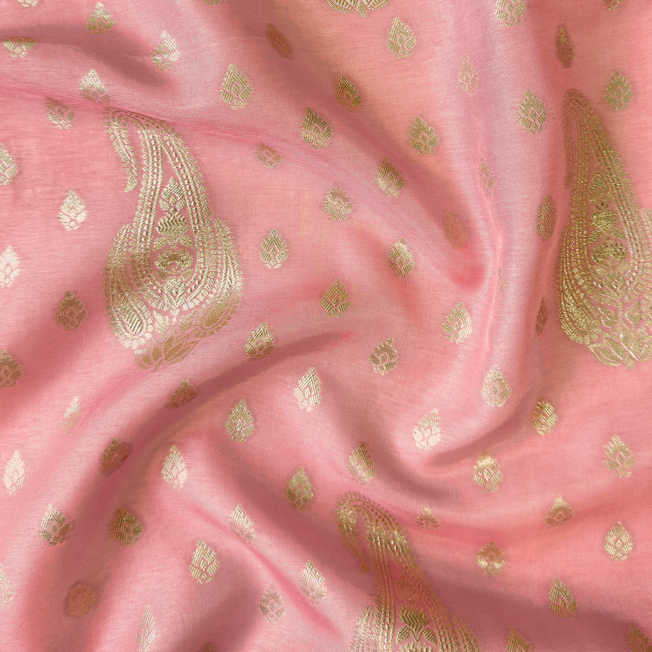 Cloth of Gold Kurta Set Kurta Set Unisex Blush Pink Royal Paisley Cloth of Gold | Woven Pure Russian Silk Kurta Fabric (3.2 Meters) | and Cotton Pyjama (2.5 Meters) | Unstitched Combo Set